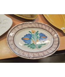 PLAT OVALE CÉRAMIQUE AUX FLEURS ROUEN EN L\'ÉTAT 