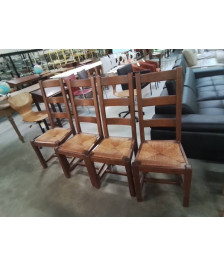 4 CHAISES BOIS PAILLÉ HAUT DOSSIER 