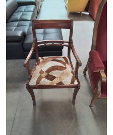 FAUTEUIL BOIS ASSISE VELOURS CHOCOLAT ECRU