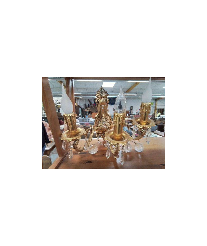 APPLIQUE 3 BRANCHES BRONZE ET PAMPILLES EN CRISTAL 