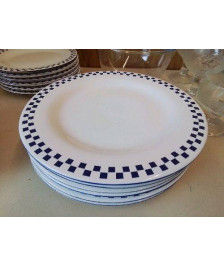 LOT DE 6 ASSIETTES PLATES MOTIF CARRÉ BLEU 