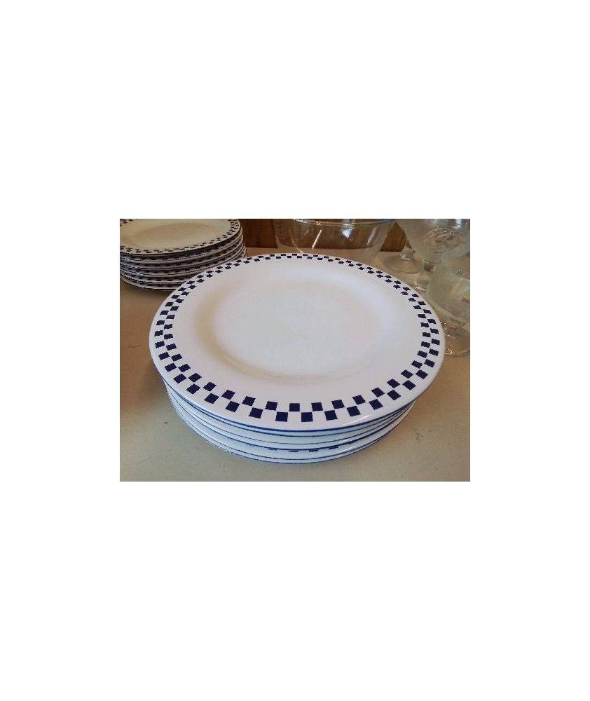 LOT DE 6 ASSIETTES PLATES MOTIF CARRÉ BLEU 