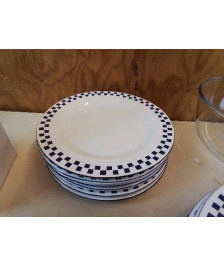 LOT DE 6 ASSIETTES À DESSERT MOTIF CARRÉ BLEU