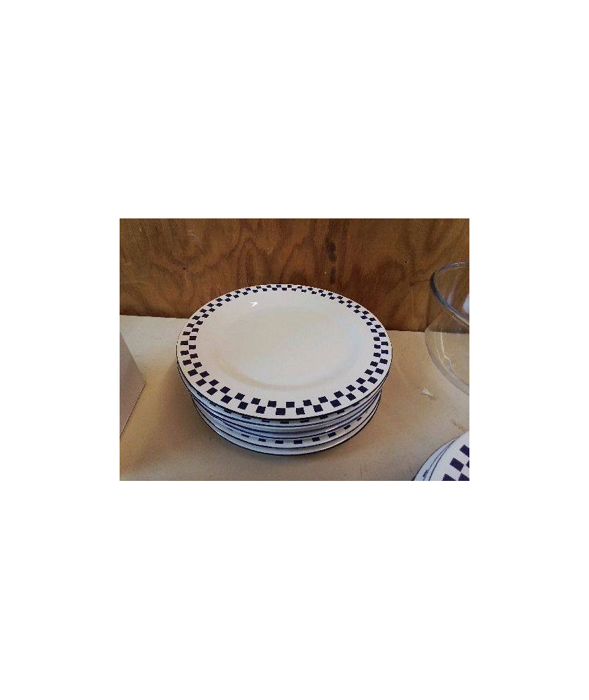 LOT DE 6 ASSIETTES À DESSERT MOTIF CARRÉ BLEU