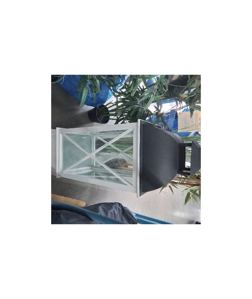 LANTERNE XL BOIS BLANC ET METAL GRIS 