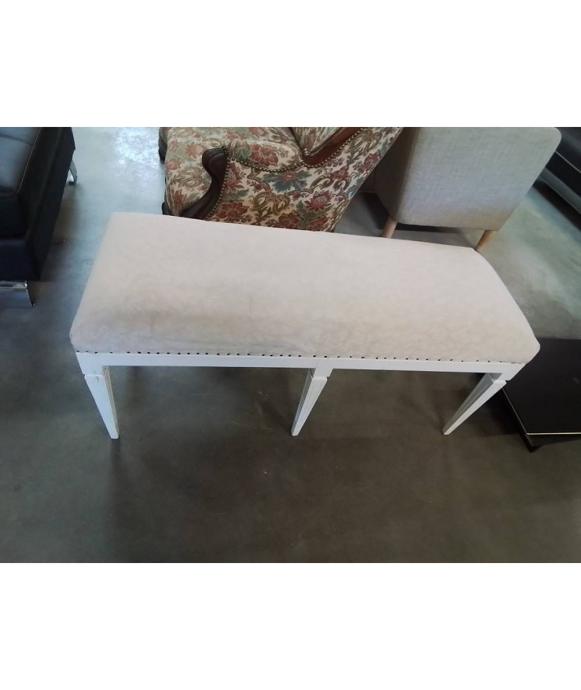 BANQUETTE DE PIANO BOIS PEINT ASSISE ECRU STYLE LOUIS XVI 