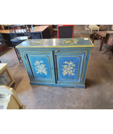 BUFFET 2 PORTES BOIS PEINT AUX FLEURS 