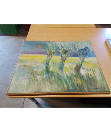 HUILE SUR TOILE ARBRES PIERRE LURIENNE PEINTRE HAVRAIS XXE
