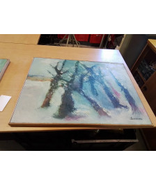 HUILE SUR TOILE ARBRES PIERRE LURIENNE PEINTRE HAVRAIS  XXE
