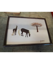 AQUARELLE LES CHEVAUX ET L ARBRE C JOUBERT