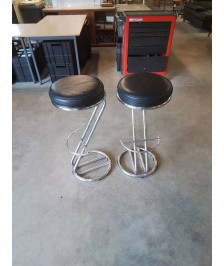 PAIRE TABOURET CHROMÉ ASSISE PU NOIR 
