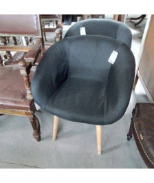 FAUTEUIL TISSU GRIS FONCE PIEDS BOIS