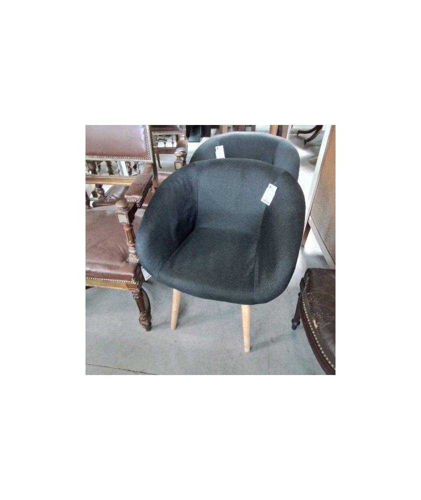 FAUTEUIL TISSU GRIS FONCE PIEDS BOIS