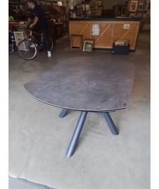 TABLE EXTENSIBLE MONDO VIRO VERRE EFFET MARBRE PIÈTEMENT MÉTAL GRIS 2 RALLONGES DE 35 CM
