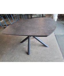 TABLE EXTENSIBLE MONDO VIRO VERRE EFFET MARBRE PIÈTEMENT MÉTAL GRIS 2 RALLONGES DE 35 CM