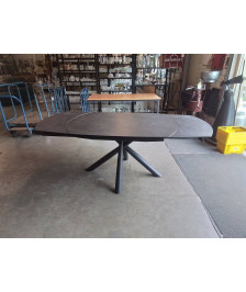 TABLE EXTENSIBLE MONDO VIRO VERRE EFFET MARBRE PIÈTEMENT MÉTAL GRIS 2 RALLONGES DE 35 CM