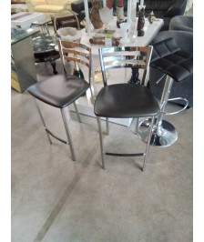 PAIRE DE TABOURETS  DE BAR ASSISE PU GRIS ANTHRACITE PIÈTEMENT MÉTAL CHROMÉ 
