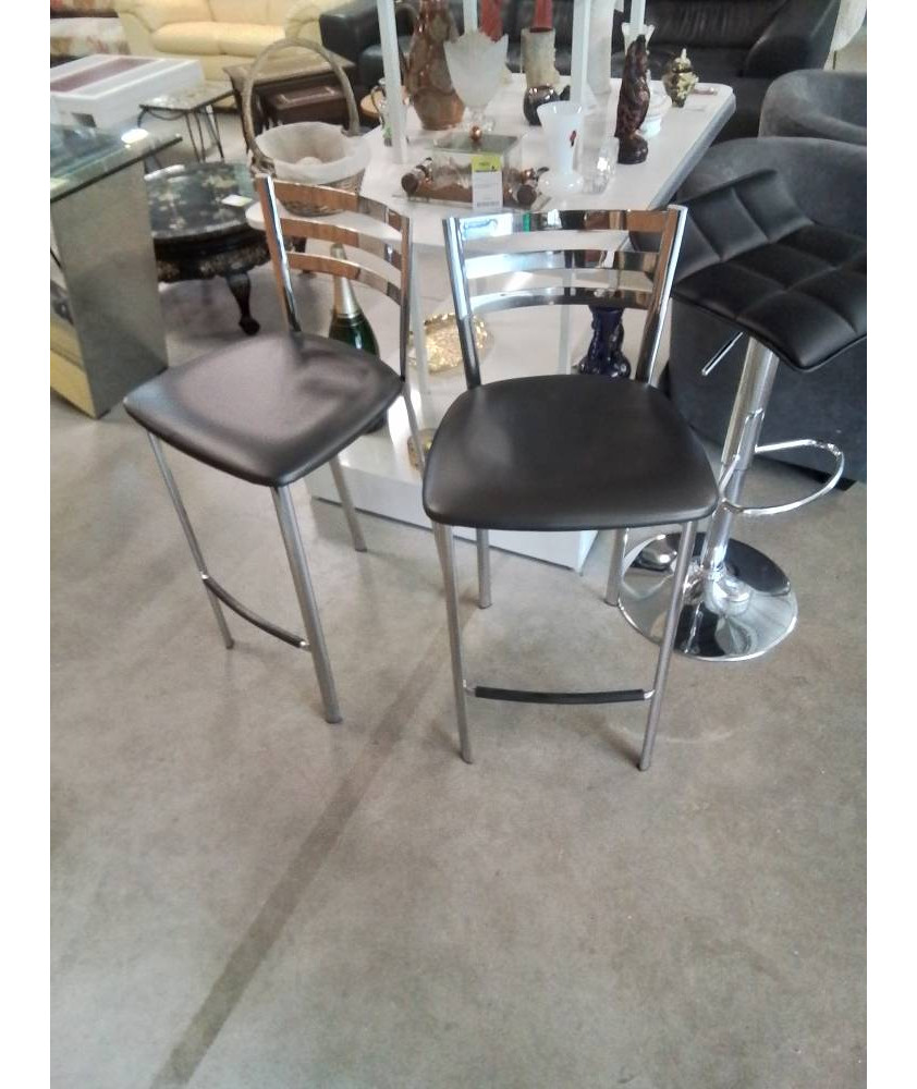 PAIRE DE TABOURETS DE BAR ASSISE PU GRIS ANTHRACITE PIÈTEMENT MÉTAL CHROMÉ PAIRE DE TABOURETS DE BAR ASSISE PU GRIS ANTHRACITE PIÈTEMENT MÉTAL CHROMÉ
