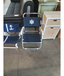 FAUTEUIL DE PLAGE TISSU BLEU PIÈTEMENT CHROMÉ