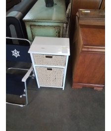MEUBLE DE SALLE BAIN BOIS BLANC 2 TIROIRS VANNERIE 