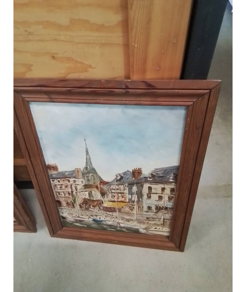 HUILE SUR TOILE HONFLEUR LE PORT ET L EGLISE ST ÉTIENNE 