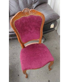 CHAISE BOIS VELOURS ROUGE