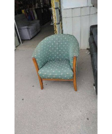 FAUTEUIL BOIS TISSU VERT/ EN L’ÉTAT 