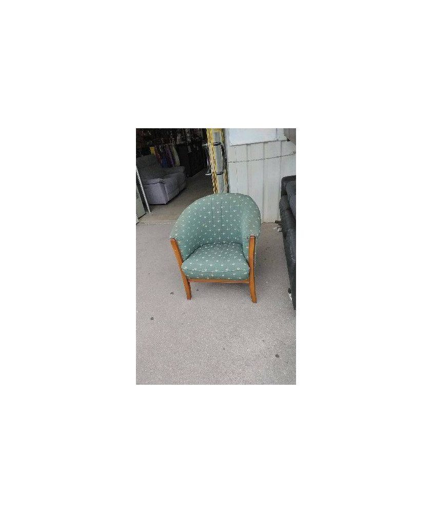 FAUTEUIL BOIS TISSU VERT/ EN L’ÉTAT 