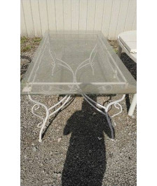 TABLE FER ECRU DESSUS VERRE 