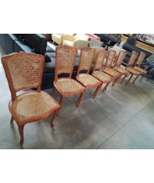 8 CHAISES BOIS CLAIR CANNÉ STYLE RÉGENCE 