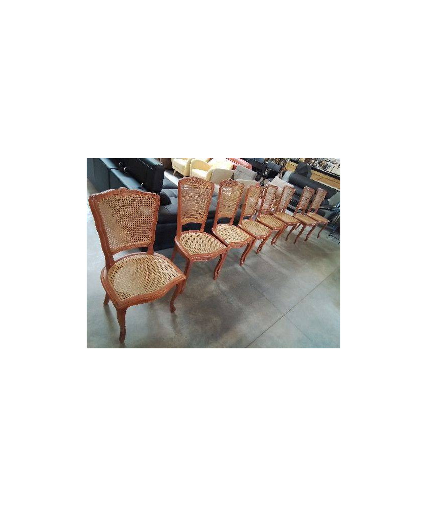 8 CHAISES BOIS CLAIR CANNÉ STYLE RÉGENCE 