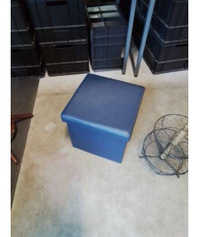 POUF COFFRE CARRÉ PU  BLEU 