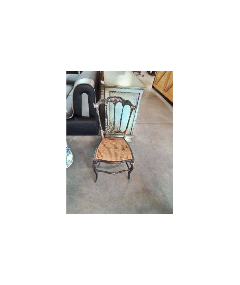 CHAISE CANNÉE NAPOLÉON III BOIS NOIRCI DORÉ 