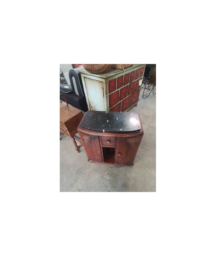 CHEVET ANNÉES 40 2 PORTES 1 TIROIR 1 NICHE PLATEAU MARBRE NOIR