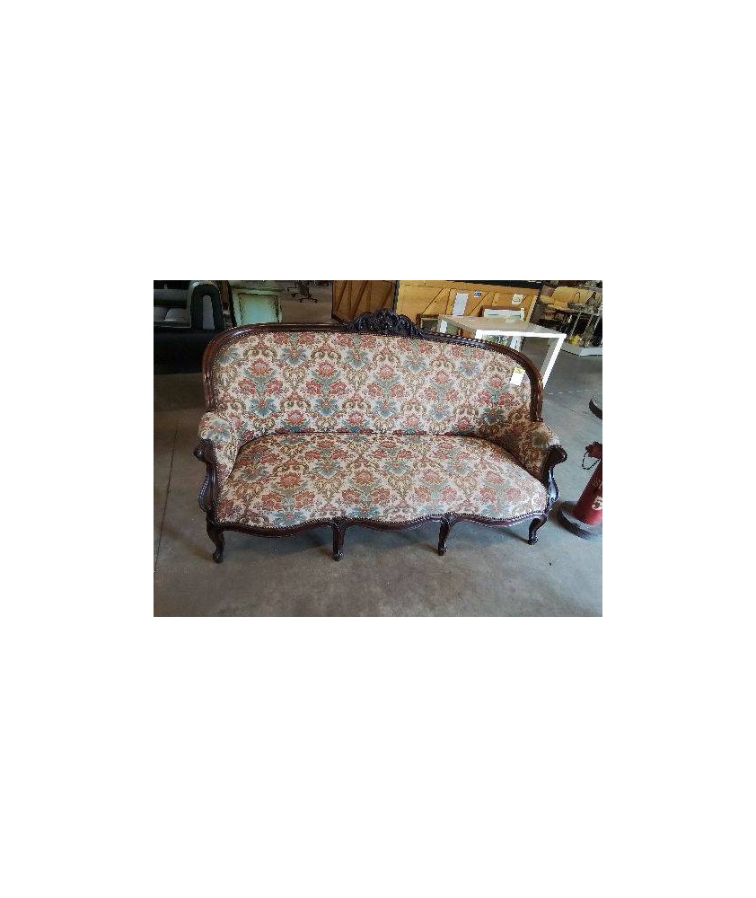 CANAPÉ NAPOLÉON III ACAJOU TISSU AUX FLEURS