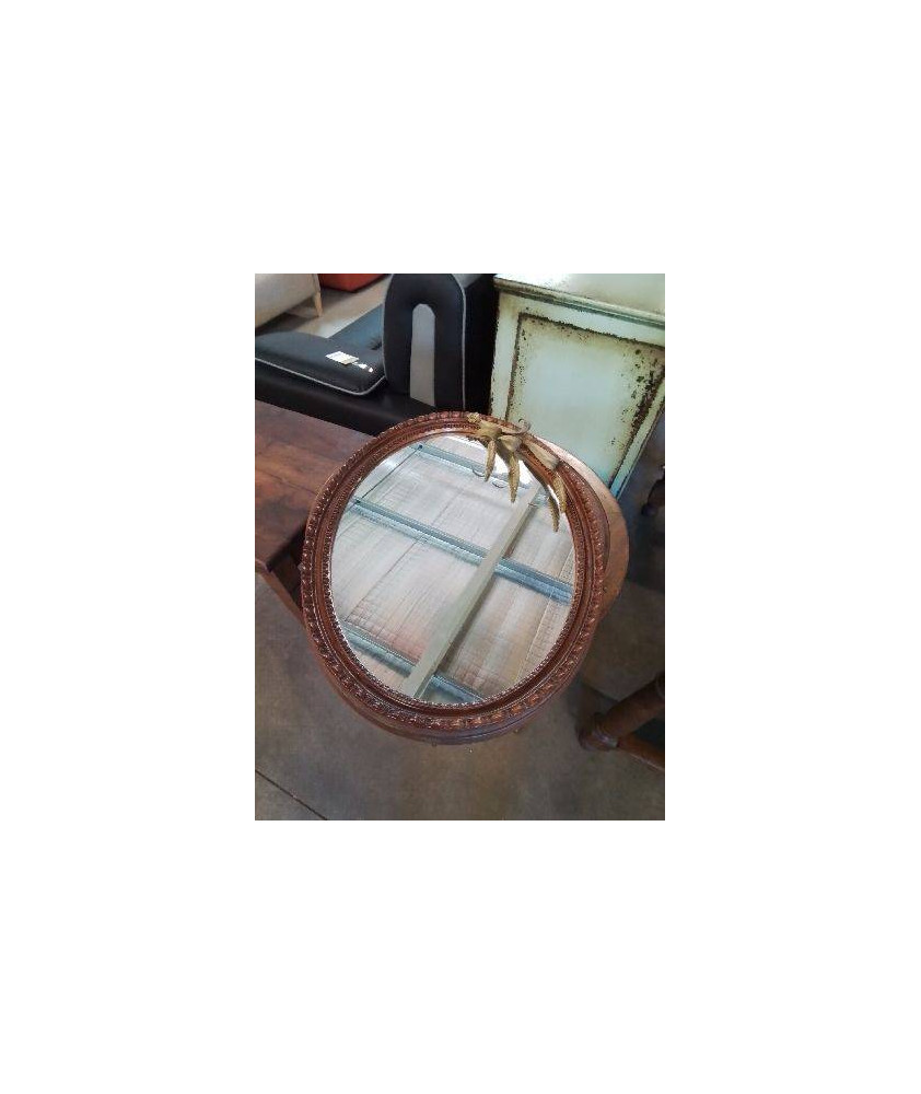 MIROIR OVALE BOIS MOULURÉ AUX EPIS MÉTAL DORÉ STYLE LOUIS XVI 