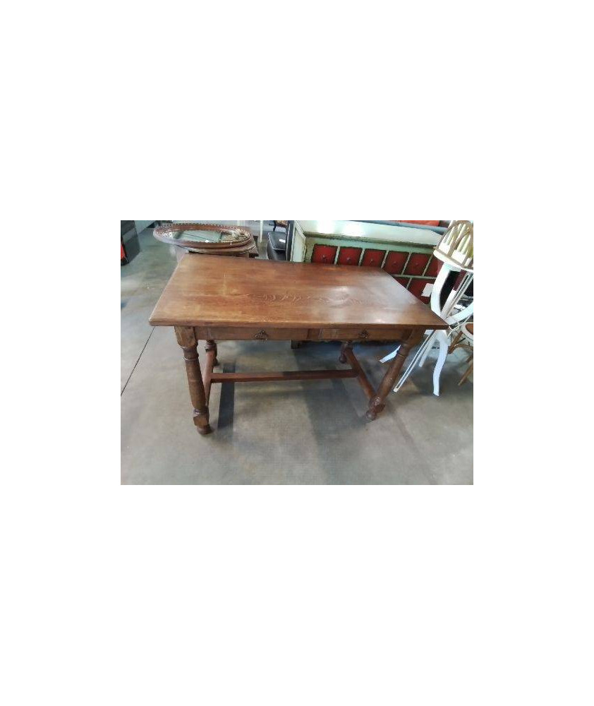 TABLE RECTANGULAIRE 2 TIROIRS A ENTRETOISE PIEDS TOURNÉS 