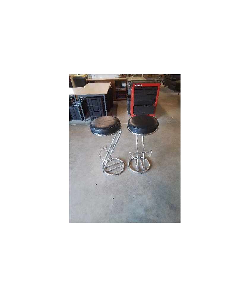 PAIRE TABOURET CHROMÉ ASSISE PU NOIR 