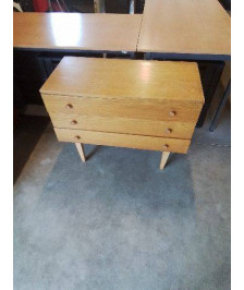 COMMODE 3 TIROIRS ANNÉES 60 BOIS CLAIR 