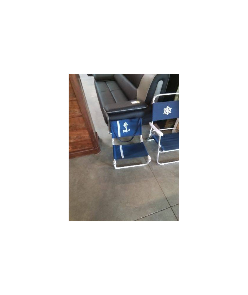 FAUTEUIL DE PLAGE TISSU BLEU PIÈTEMENT MÉTAL BLANC 