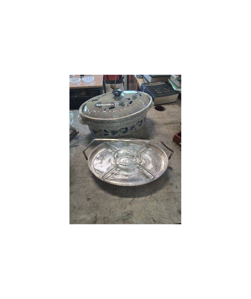 CENTRE DE TABLE A COMPARTIMENTS CRISTAL ET MÉTAL DORE STYLE LOUIS XVI 