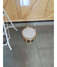 POUF ROTIN ASSISE TISSU ÉCRU 