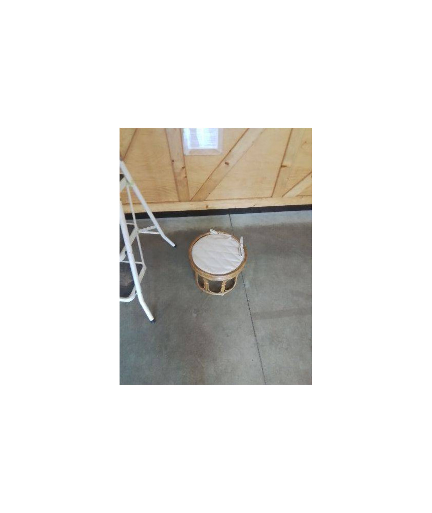 POUF ROTIN ASSISE TISSU ÉCRU 