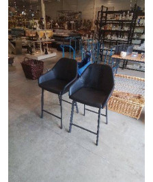 PAIRE DE TABOURETS ASSISE ET DOSSIER PU NOIR PIÈTEMENT MÉTAL NOIR 