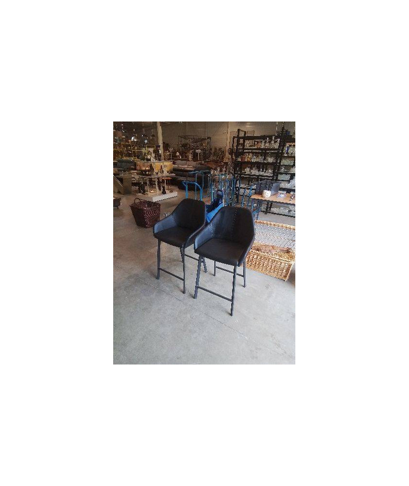 PAIRE DE TABOURETS ASSISE ET DOSSIER PU NOIR PIÈTEMENT MÉTAL NOIR 