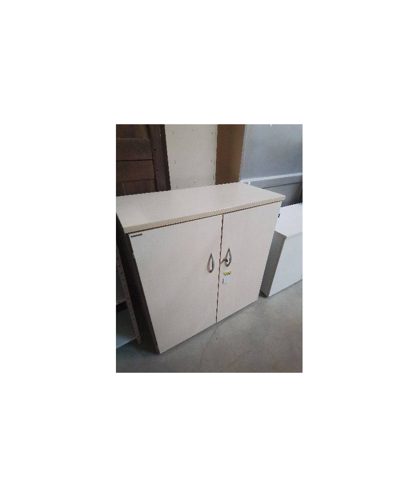 ARMOIRE BASSE DE BUREAU BOIS BEIGE ET GRIS  2 PORTES HAWORTH