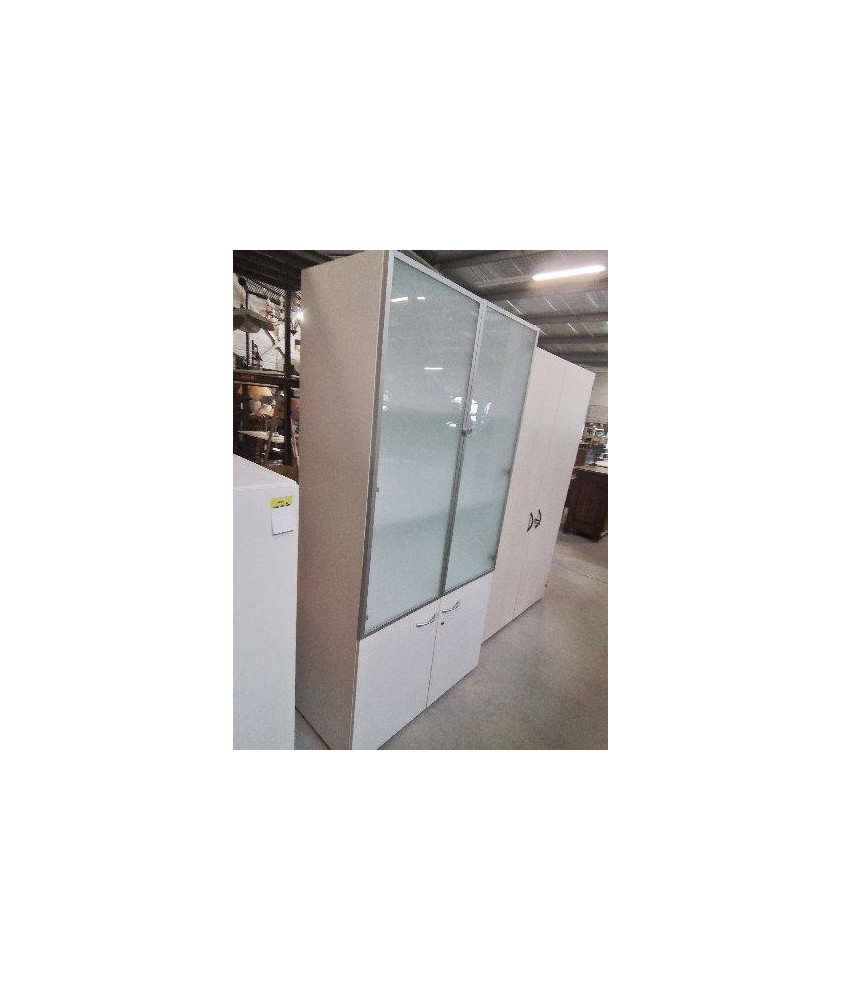 ARMOIRE DE BUREAU VITREE  BOIS BLANC 4 PORTES BURONOMIC 