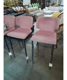 PAIRE DE TABOURETS DE BAR ASSISE ET DOSSIER TISSU  A POIS ROSES