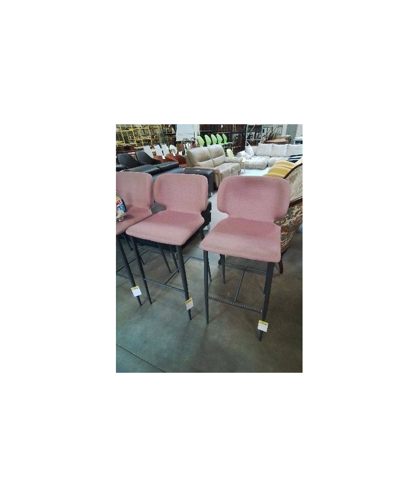 PAIRE DE TABOURETS DE BAR ASSISE ET DOSSIER TISSU  A POIS ROSES