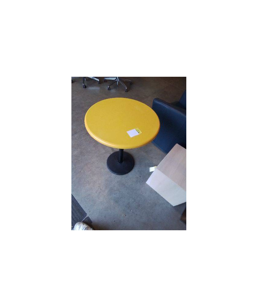 TABLE BISTROT RONDE PIEDS METAL GRIS PLATEAU JAUNE 